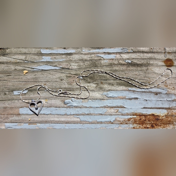 Vintage Heart 925 Silver With Chip Diamonds 16 Inch Vintage - Picture 3 of 4